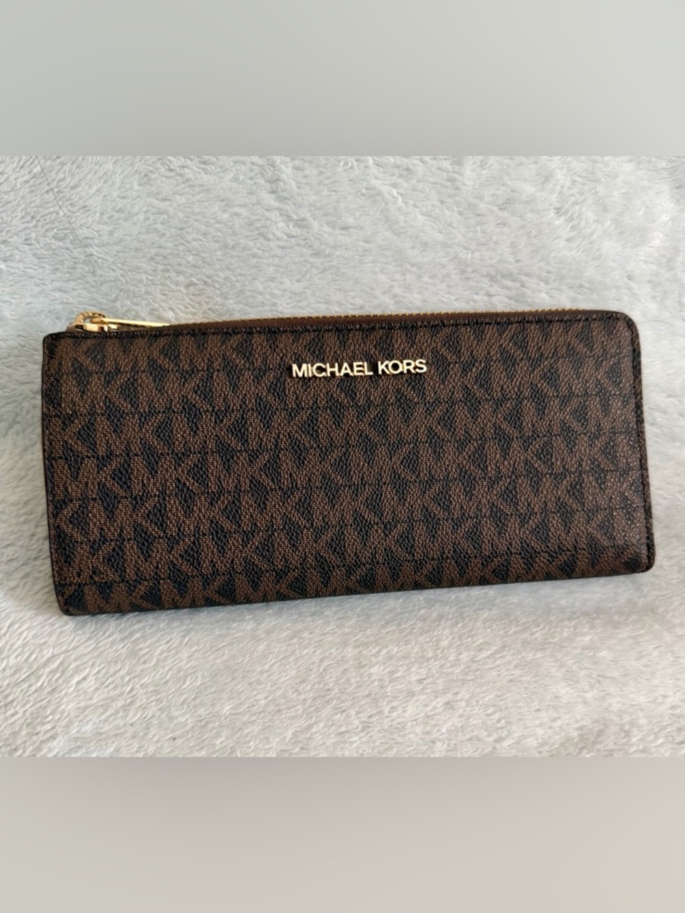 Michael Kors Brown and Black Signature Zip Wallet